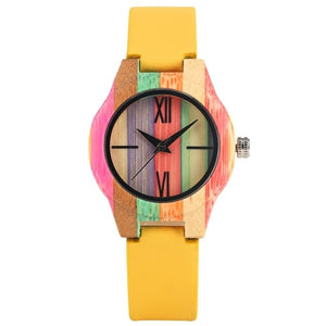 Candy Yellow Colorful Wood Watch Top Luxury Women Dress Unique Bamboo Watch Quartz Wristwatches for Girls Female Simple Clock