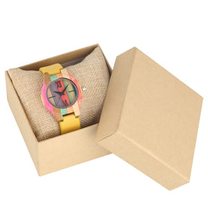 Candy Yellow Colorful Wood Watch Top Luxury Women Dress Unique Bamboo Watch Quartz Wristwatches for Girls Female Simple Clock