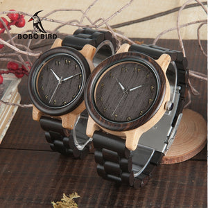 BOBO BIRD L-N14 Couple Wooden Watches 100% Natural Wood Watches Men Women Clock Christmas Gift in Case