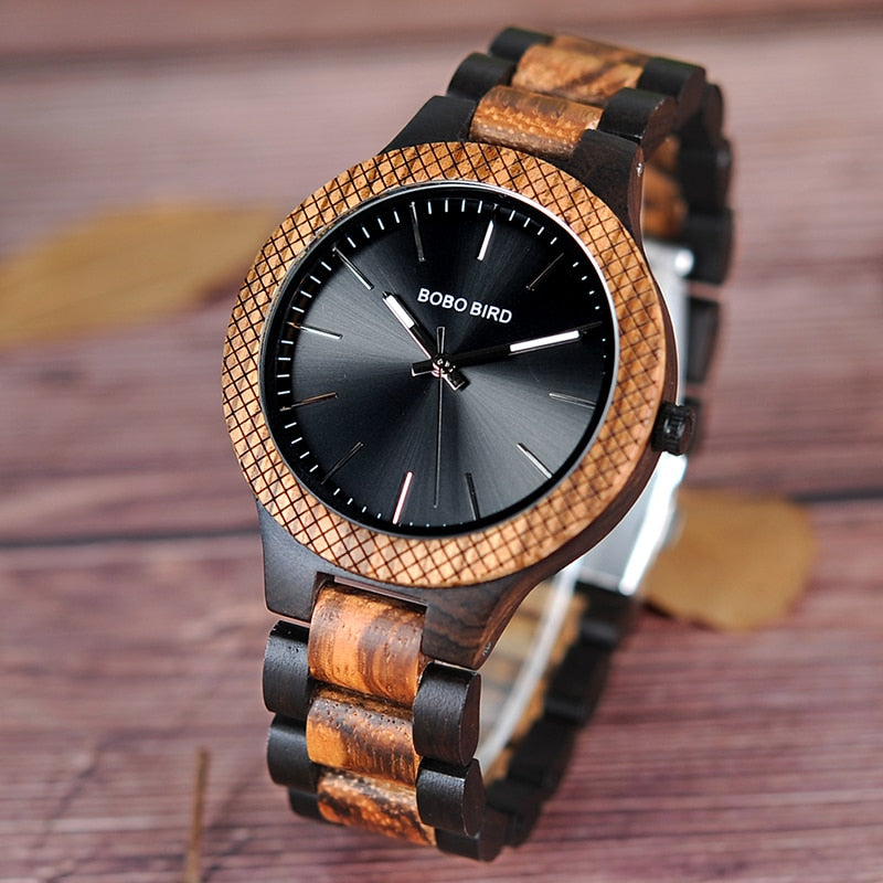 BOBO BIRD Wholesale Classical Men's Wood Timepieces Watch Custom Logo Wrist Watches Men with Grid Bezel relogio masculino LD30-1