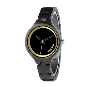 BOBO BIRD P16 Simple Women Wooden Watches Classic Black Dial Ladies Quartz Dress Watch in Wooden Box