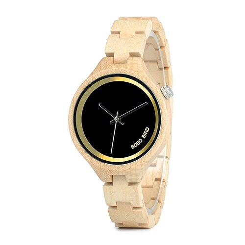 BOBO BIRD P16 Simple Women Wooden Watches Classic Black Dial Ladies Quartz Dress Watch in Wooden Box