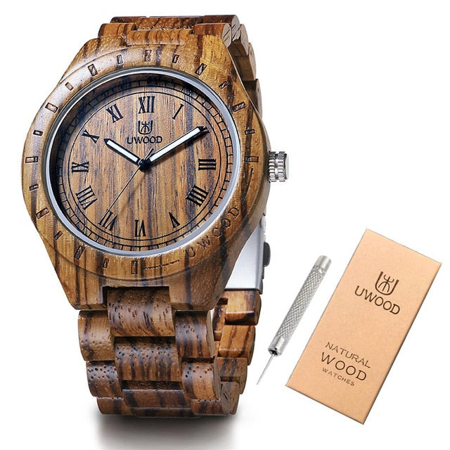 Uwood Wooden Watches Men Wristwatches Wood Bamboo Watch For Men Wrist Wood Strap Quartz Watch Husband Gift Relogio Masculino