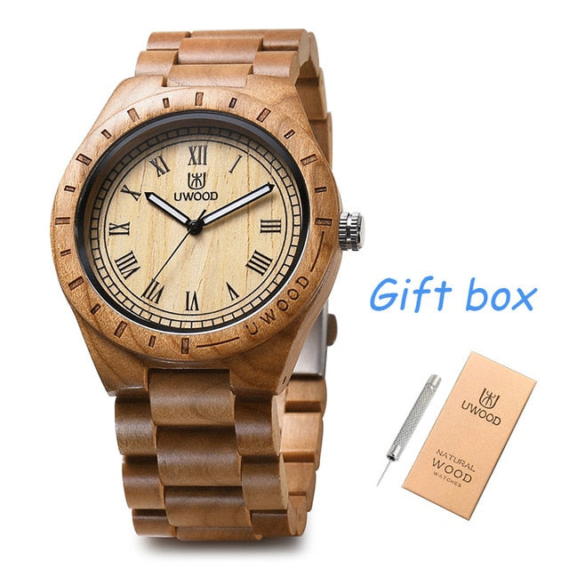 Uwood Wooden Watches Men Wristwatches Wood Bamboo Watch For Men Wrist Wood Strap Quartz Watch Husband Gift Relogio Masculino