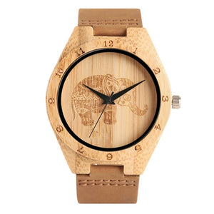 Mandala Bohemian Style Wooden Man Women Watches Exquisite Thailand Elephant Engraving Bamboo Wrist Watch Men Clock Xmas Gifts