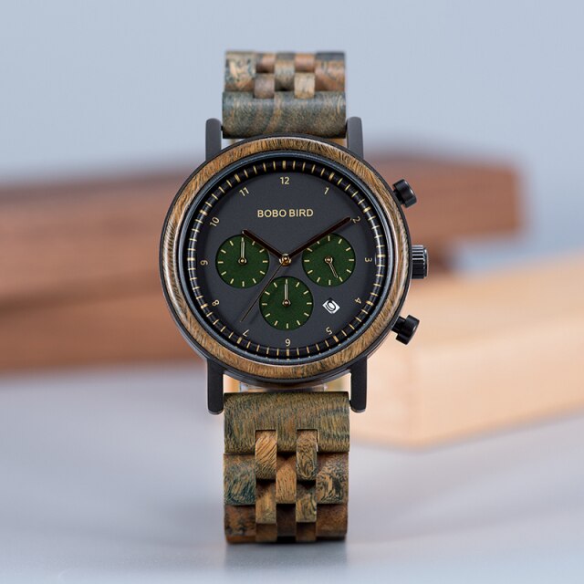 BOBO BIRD Wood Watch Men Quartz Wristwatch  Stopwatch Male Luxury Wooden Strap Gift For Him