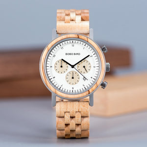 BOBO BIRD Wood Watch Men Quartz Wristwatch  Stopwatch Male Luxury Wooden Strap Gift For Him