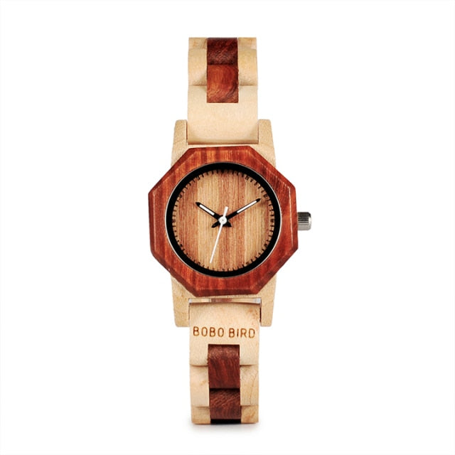 Wooden Quartz Ladies Watch For Women Creative Design Octagon Exquisite Watches Gift Box