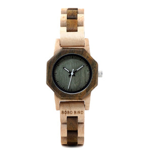 Wooden Quartz Ladies Watch For Women Creative Design Octagon Exquisite Watches Gift Box