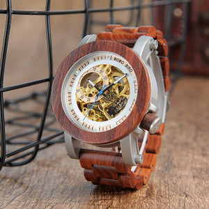 BOBO BIRD Wood Mechanical Watch Men Automatic Sandalwood Wristwatch Male  Waterproof