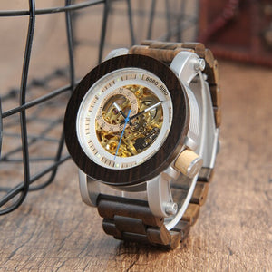 BOBO BIRD Wood Mechanical Watch Men Automatic Sandalwood Wristwatch Male  Waterproof