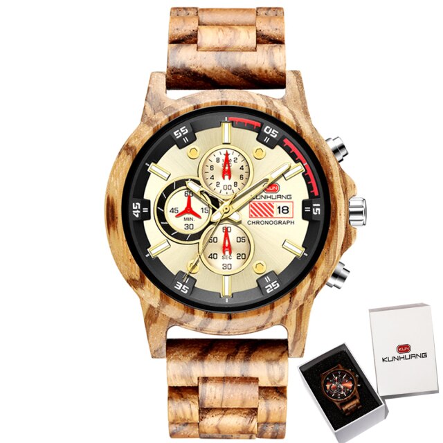 Wood Watch Men Chronograph Luxury Military Sport Watches Stylish Casual Personalized Wooden Quartz Watches Relogio Masculino