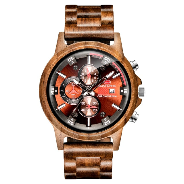 Wood Watch Men Chronograph Luxury Military Sport Watches Stylish Casual Personalized Wooden Quartz Watches Relogio Masculino