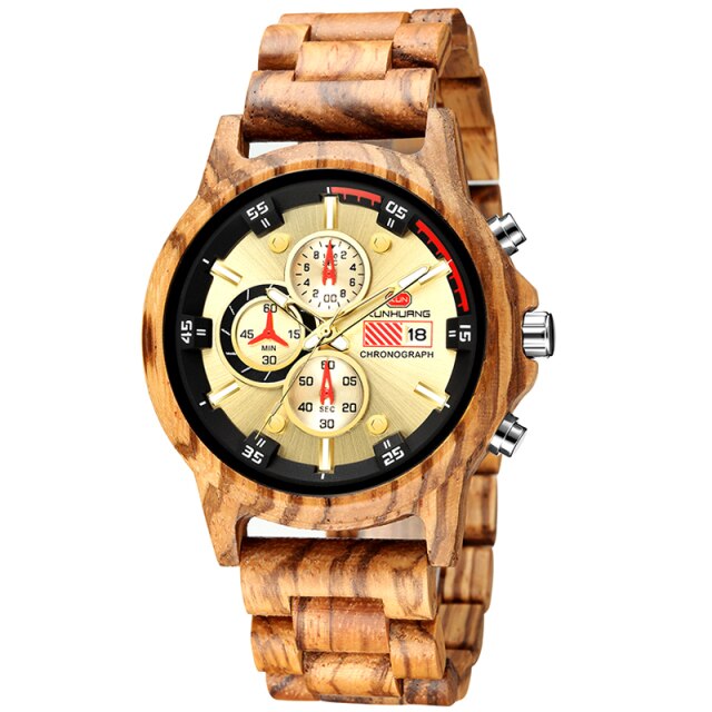 Wood Watch Men Chronograph Luxury Military Sport Watches Stylish Casual Personalized Wooden Quartz Watches Relogio Masculino