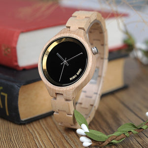 BOBO BIRD Elegant Women Watches Simple Dial Wooden Band Quartz Wristwatch With Wooden Gift Box