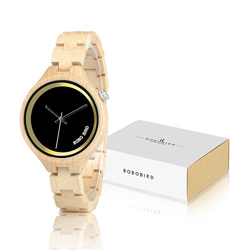 BOBO BIRD Elegant Women Watches Simple Dial Wooden Band Quartz Wristwatch With Wooden Gift Box