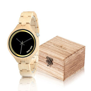 BOBO BIRD Elegant Women Watches Simple Dial Wooden Band Quartz Wristwatch With Wooden Gift Box