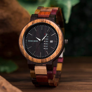 BOBO BIRD Wood Watch Men Women Quartz Week Date Timepiece Wood Band Lover Couple Watches For Anniversary Gifts Customized Logo