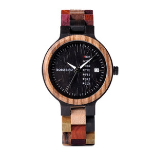 BOBO BIRD Wood Watch Men Women Quartz Week Date Timepiece Wood Band Lover Couple Watches For Anniversary Gifts Customized Logo