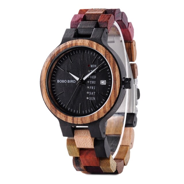 BOBO BIRD Wood Watch Men Women Quartz Week Date Timepiece Wood Band Lover Couple Watches For Anniversary Gifts Customized Logo