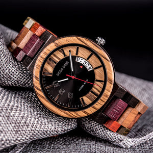 DODO DEER Wooden Wristwatch for Men Qaurtz Watches Male Classic Show Date Display Colorful Strap in Wood Gift Box to Him