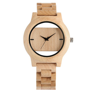 Unique Hollow Dial Men Women Natural Wood Watch with Full Wooden Bamboo Bangle Quartz Wristwatch Novel Handmade Clock Gifts Item